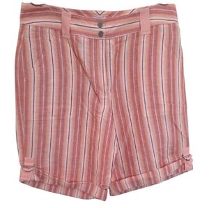 Chico's Linen Blend Bermuda Shorts Striped Women's Pink Coral Size 2